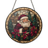 Santa with Poinsettia Stained Glass Suncatcher Window Hanging Christmas Decor