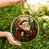 Santa with Poinsettia Stained Glass Suncatcher Window Hanging Christmas Decor