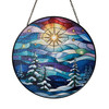 Starry Winter Forest Stained Glass Suncatcher Window Hanging Decor