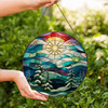 Starry Winter Forest Stained Glass Suncatcher Window Hanging Decor