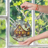 Cozy Snowy Cottage Stained Glass Suncatcher Window Hanging Holiday Decor