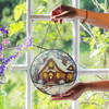Cozy Snowy Cottage Stained Glass Suncatcher Window Hanging Holiday Decor