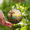 Cross at Sunset Stained Glass Suncatcher Window Hanging Christian Decor