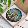 Easter Cross with Lilies and Eggs Stained Glass Suncatcher Window Hanging Decor