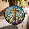 Easter Cross with Lilies and Eggs Stained Glass Suncatcher Window Hanging Decor