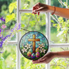 Easter Cross with Lilies and Eggs Stained Glass Suncatcher Window Hanging Decor