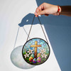 Easter Cross with Lilies and Eggs Stained Glass Suncatcher Window Hanging Decor