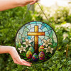 Easter Cross with Lilies and Eggs Stained Glass Suncatcher Window Hanging Decor