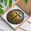 Sunflower Field and Cross Stained Glass Suncatcher Window Hanging Christian Decor