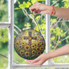 Sunflower Field and Cross Stained Glass Suncatcher Window Hanging Christian Decor