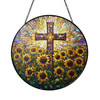 Sunflower Field and Cross Stained Glass Suncatcher Window Hanging Christian Decor