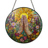 Praying Hands and Sunlight Stained Glass Suncatcher Christian Window Hanging Religious Gift with Colorful Flowers