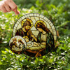 Nativity Scene Stained Glass Suncatcher Christian Window Hanging Religious Christmas Gift with Holy Family