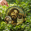 Jesus with Pug Dog Stained Glass Suncatcher Religious Window Hanging