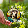 Jesus with Crown of Thorns Stained Glass Suncatcher Religious Window Hanging
