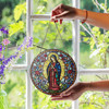 Virgin Mary Stained Glass Suncatcher with Floral Border Religious Window Hanging Decor