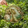 Virgin Mary Stained Glass Suncatcher with Pink Roses Religious Window Hanging Decor
