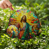 Jesus Stained Glass Suncatcher with Colorful Mosaic and Radiant Light Religious Window Hanging Decor