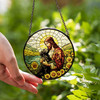 Jesus with Black Dog Stained Glass Suncatcher with Sunflowers Religious Window Hanging Decor