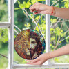 Jesus and Lion Stained Glass Suncatcher with Crown of Thorns Religious Window Hanging Decor