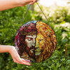 Jesus with Lion Stained Glass Suncatcher with Crown of Thorns Religious Window Hanging Decor