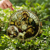 Holy Family Stained Glass Suncatcher with Baby Jesus and Lamb Religious Window Hanging Decor