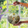 Jesus Walking in Garden Stained Glass Suncatcher Religious Window Hanging Decor