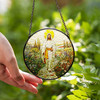 Jesus Walking in Garden Stained Glass Suncatcher Religious Window Hanging Decor
