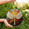 Cross with Angel Wings Stained Glass Suncatcher Religious Window Hanging Decor