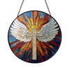 Cross with Angel Wings Stained Glass Suncatcher Religious Window Hanging Decor