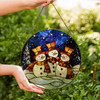 Snowman Family Stained Glass Suncatcher with Winter Night Sky Holiday Window Hanging Decor