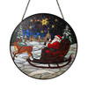 Santa Sleigh Stained Glass Suncatcher with Reindeer and Starry Night Holiday Window Hanging Decor