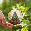 Christmas Tree Stained Glass Suncatcher with Colorful Lights and Gift Boxes Holiday Window Hanging Decor
