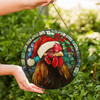 Rooster Stained Glass Suncatcher with Santa Hat Holiday Window Hanging Decor