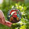 Rooster Stained Glass Suncatcher with Santa Hat Holiday Window Hanging Decor