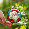 Santa Claus Stained Glass Suncatcher with Red Suit and White Beard Holiday Window Hanging Decor