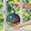 Christmas Sleigh Stained Glass Suncatcher with Gifts and Starry Night Holiday Window Hanging Decor