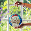 Dog Stained Glass Suncatcher with Santa Hat Holiday Window Hanging Decor