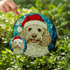 Dog Stained Glass Suncatcher with Santa Hat Holiday Window Hanging Decor