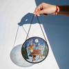 Reindeer Stained Glass Suncatcher with Moonlit Winter Castle Holiday Window Hanging Decor