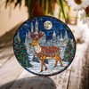Reindeer Stained Glass Suncatcher with Moonlit Winter Castle Holiday Window Hanging Decor