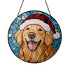 Golden Retriever Stained Glass Suncatcher with Santa Hat – Christmas Dog Window Hanging Decor
