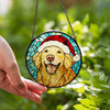 Golden Retriever Stained Glass Suncatcher with Santa Hat – Christmas Dog Window Hanging Decor