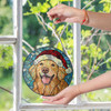 Golden Retriever Stained Glass Suncatcher with Santa Hat – Christmas Dog Window Hanging Decor