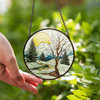 Winter Night Landscape Stained Glass Suncatcher – Moonlit Snowy Forest Window Hanging Decor