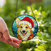 Corgi Dog Stained Glass Suncatcher – Christmas Santa Hat Window Hanging Holiday Decor