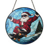 Santa Claus Skateboarding Stained Glass Suncatcher – Christmas Window Hanging Holiday Decor