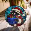 Raccoon with Gift Stained Glass Suncatcher – Christmas Window Hanging Holiday Decoration
