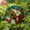 Santa Claus Stained Glass Suncatcher – Christmas Cabin Window Hanging Holiday Decor