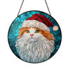 Christmas Cat Stained Glass Suncatcher – Festive Kitty in Santa Hat Window Hanging Holiday Decor
